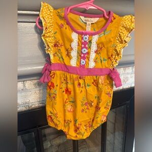 Matilda Jane Mustard Floral One-Piece with Pink Trim